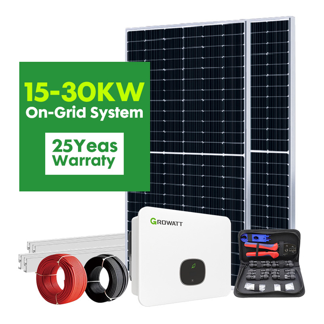 15KW 20KW 30KW النظام الشمسي على الشبكة مع محطة الطاقة الكهروضوئية عالية الأداء العاكس Growatt لاستخدام ربط الشبكة السكنية