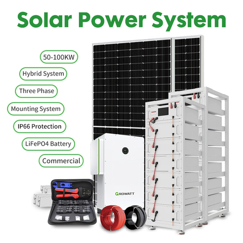 Sistema solar h&iacute;brido de 50kW-100kW | Sistema h&iacute;brido trif&aacute;sico de almacenamiento de energ&iacute;a fotovoltaica a gran escala para plantas industriales, parques comerciales y reducci&oacute;n de picos de f&aacute;bricas