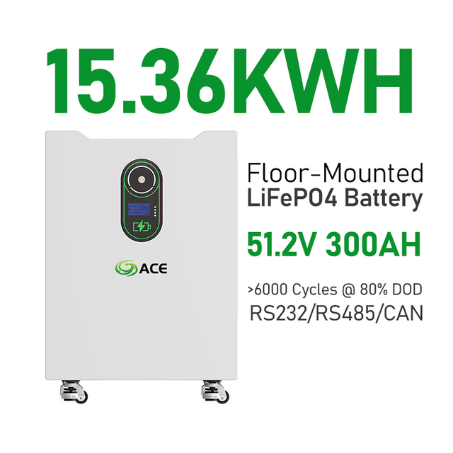 ACE 15.36kWh 51.2V 300Ah Wheeled LiFePO4 Solar Battery | RS485 CAN, 6000 Cycle, 10-Year Warranty