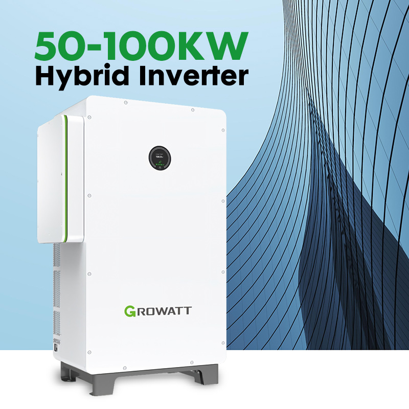 يدعم عاكس الطاقة الشمسية الهجين ثلاثي الطور بقدرة 50-100 كيلووات من Growatt بطارية الجهد العالي، وشبكة 380/400/415Vac، وحماية IP66. مثالية لمشاريع تخزين الطاقة التجارية والصناعية