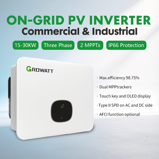 Growatt MID 15-30KW Tatlong Phase Sa Grid Solar Inverter, 2 MPPT IP66