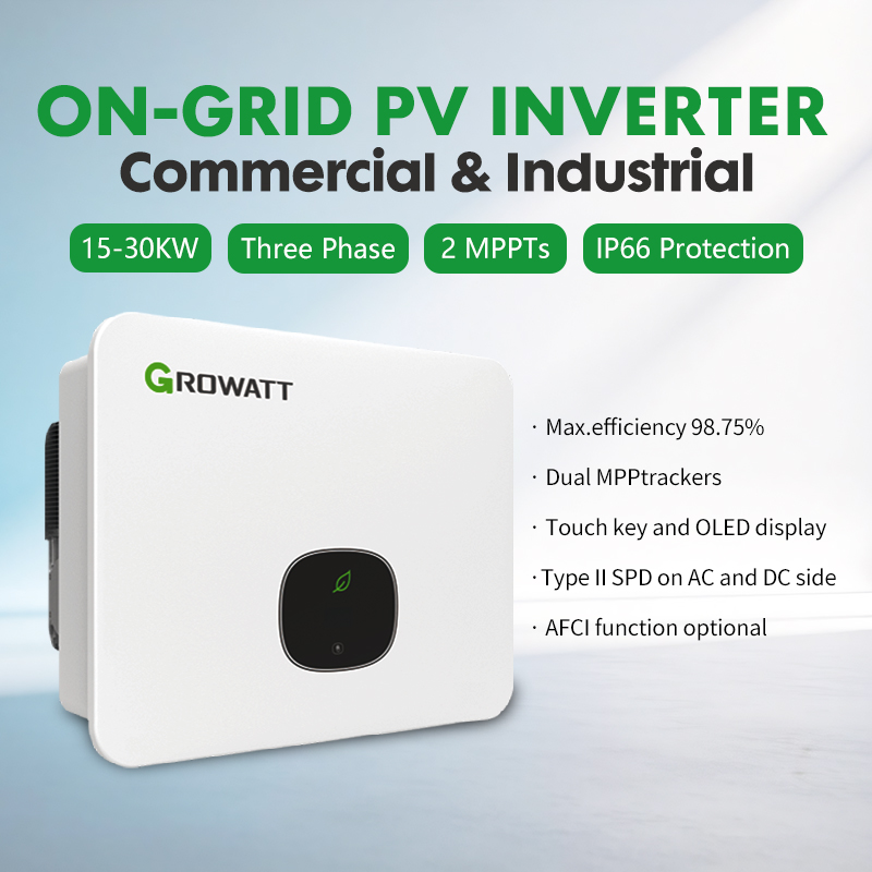 Growatt MID 15-30KW triphas&eacute; sur r&eacute;seau onduleur solaire li&eacute; au r&eacute;seau inverseur PV Multi MPPT pour les syst&egrave;mes PV commerciaux sur le toit
