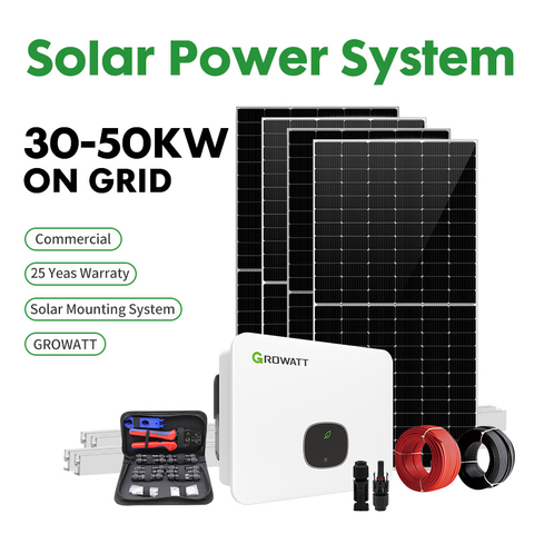 التجارية 30kW 50kW النظام الشمسي على الشبكة الطبقة 1 الألواح الكهروضوئية 3 المرحلة شبكة مرتبطة محطة توليد الطاقة عالية الكفاءة الصناعية طقم الطاقة الشمسية